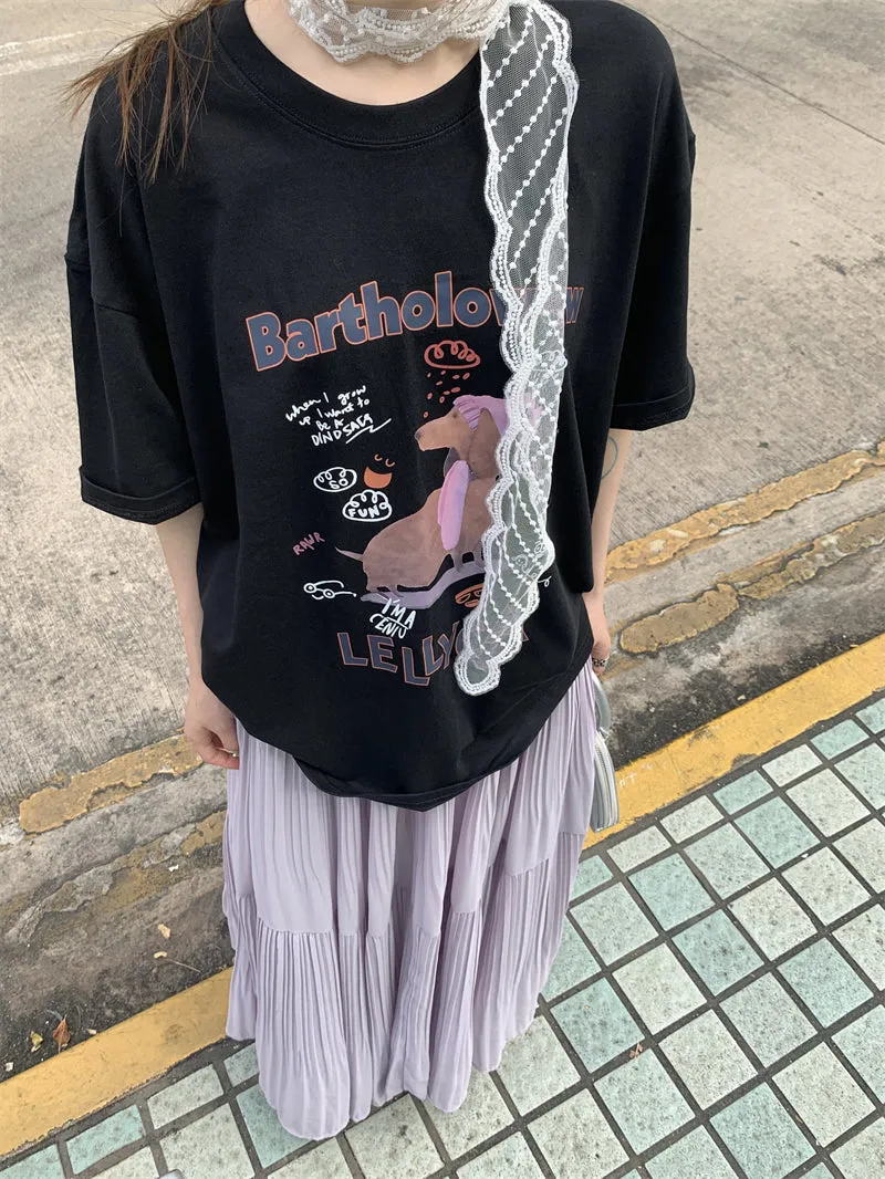 Dog Print Top with Pleated Skirt