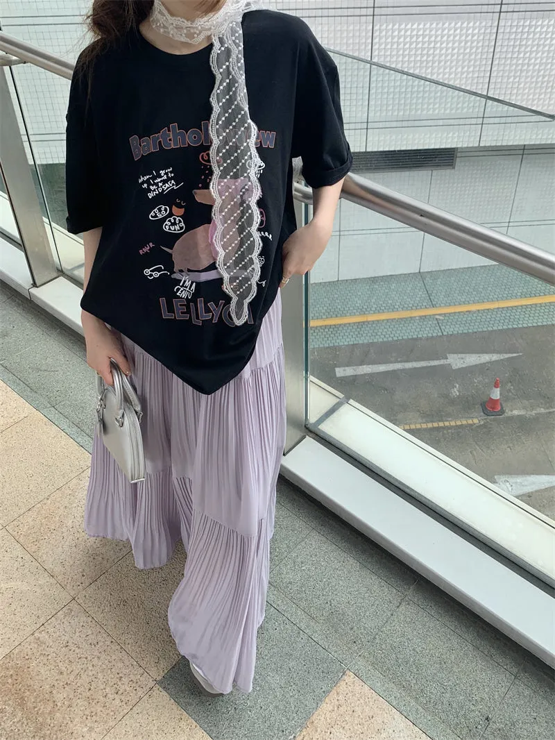Dog Print Top with Pleated Skirt