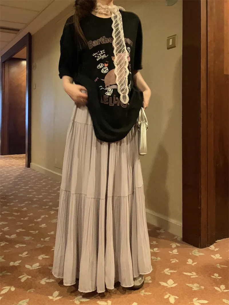 Dog Print Top with Pleated Skirt