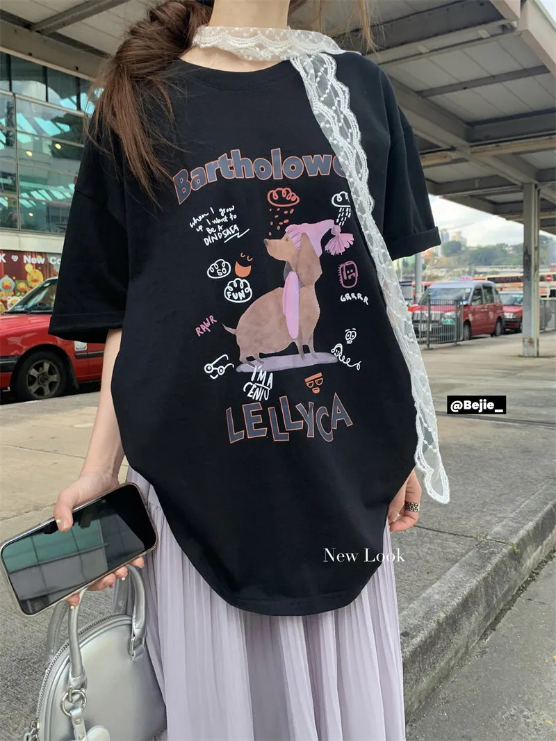 Dog Print Top with Pleated Skirt