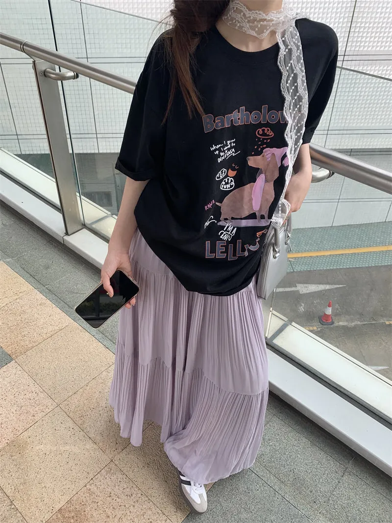 Dog Print Top with Pleated Skirt