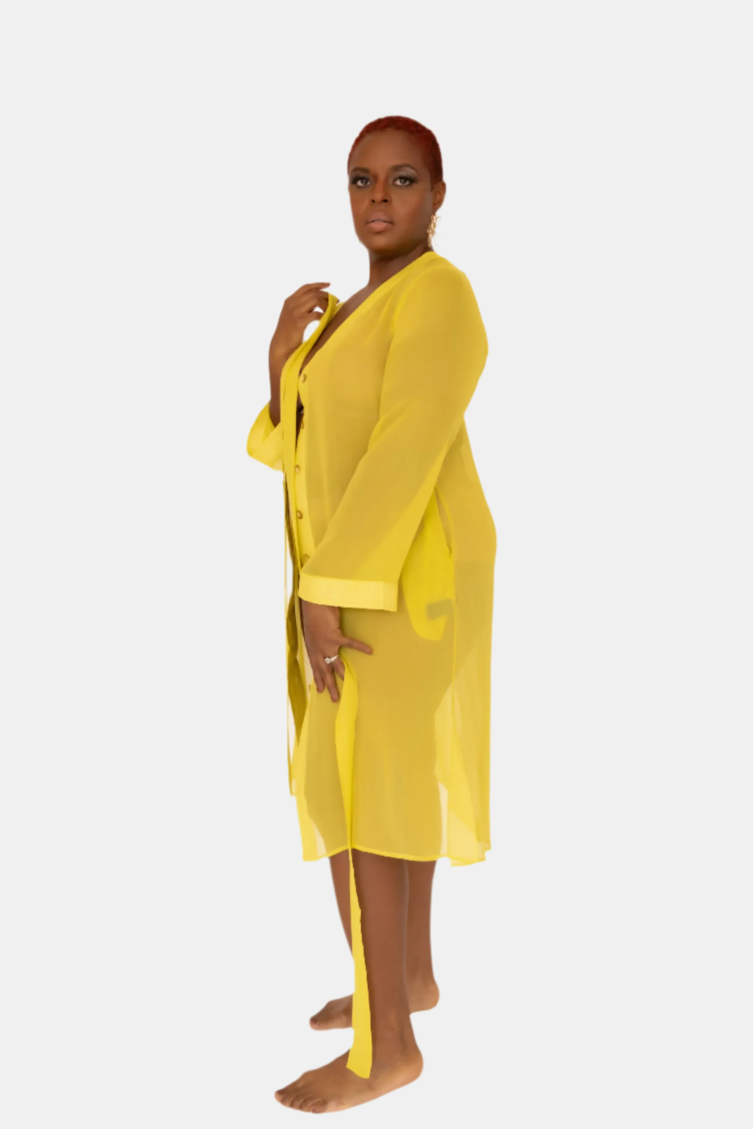 DONNA SILK CHIFFON NIGHTDRESS IN CHARTREUSE