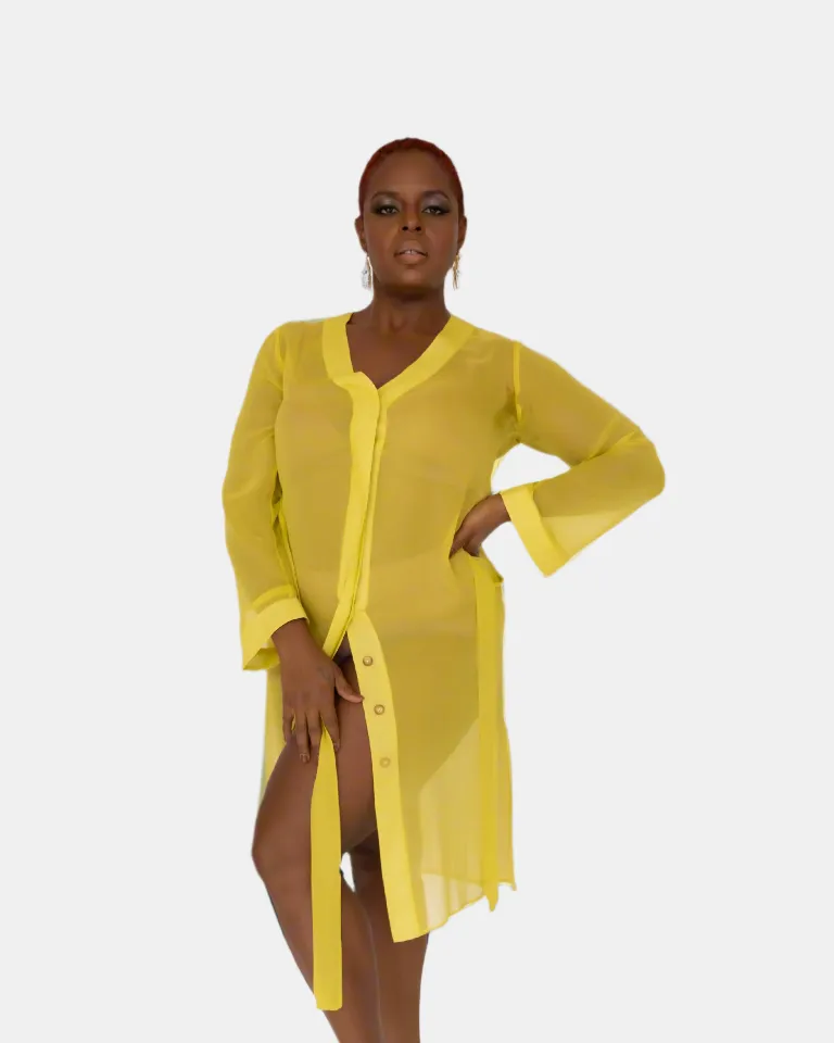 DONNA SILK CHIFFON NIGHTDRESS IN CHARTREUSE