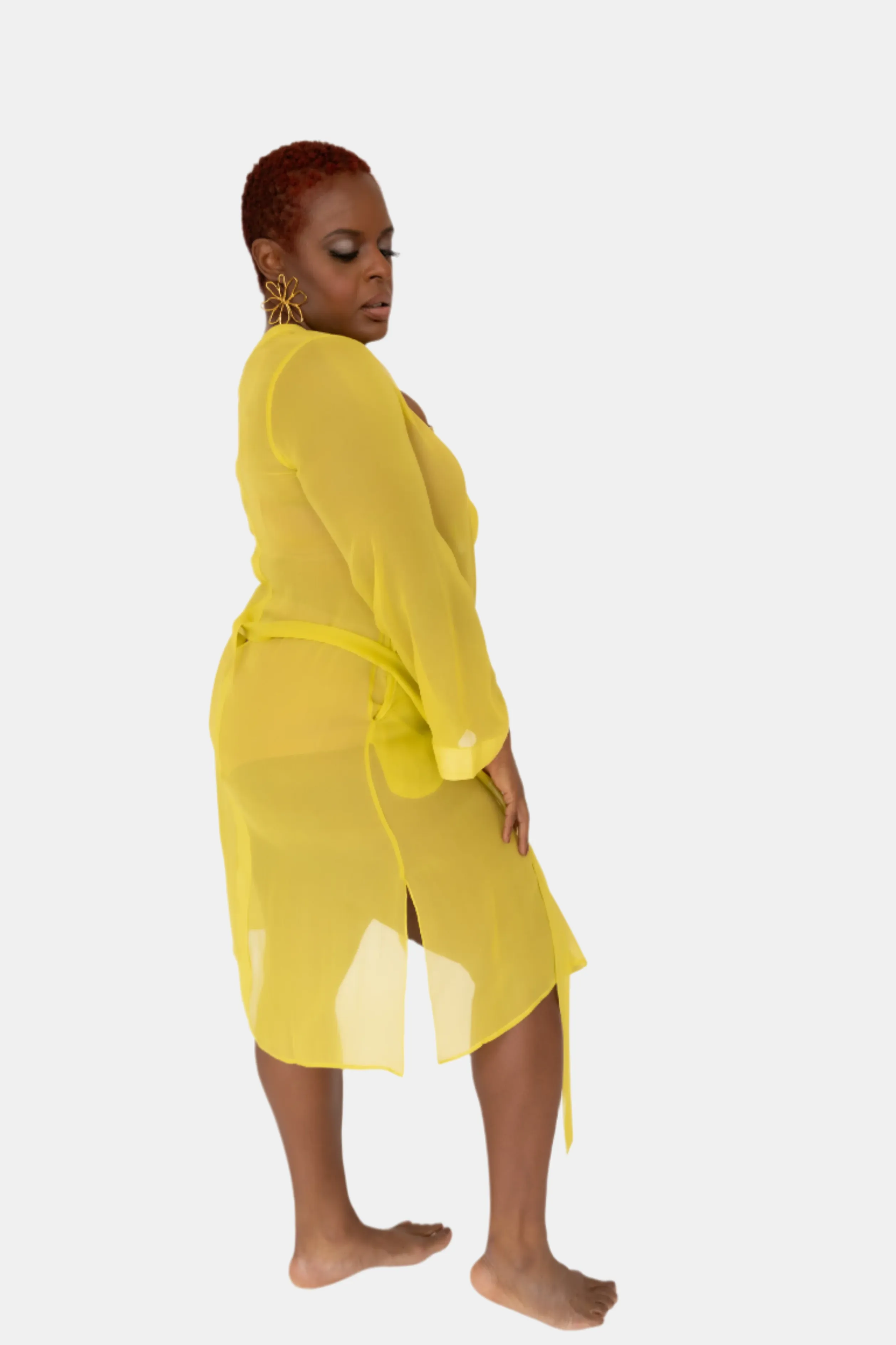DONNA SILK CHIFFON NIGHTDRESS IN CHARTREUSE