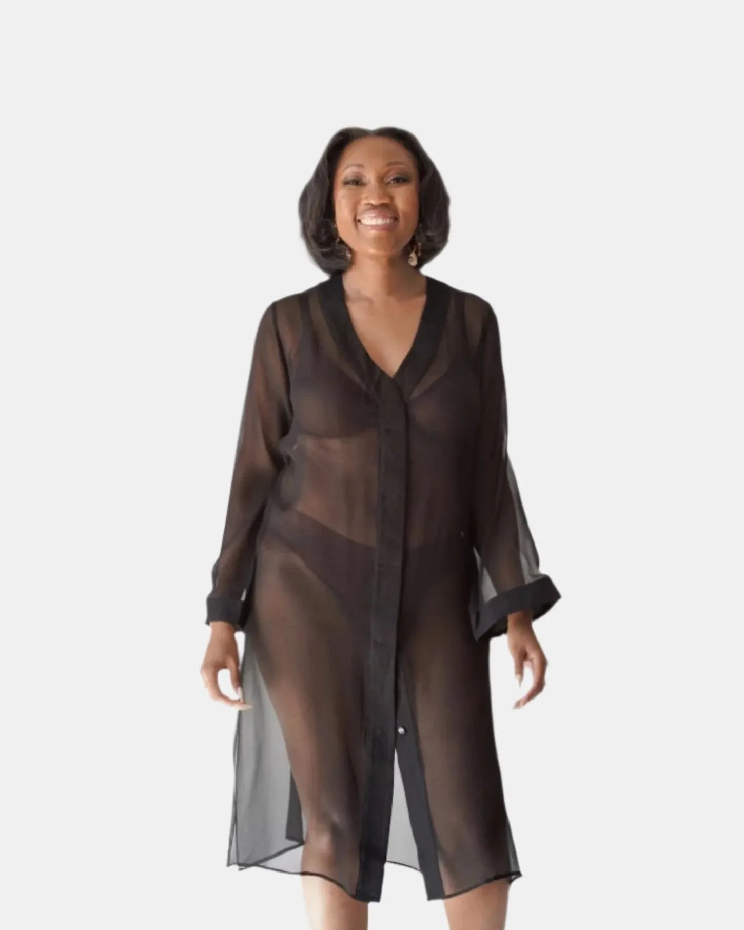 DONNA SILK CHIFFON NIGHTDRESS IN NOIRE