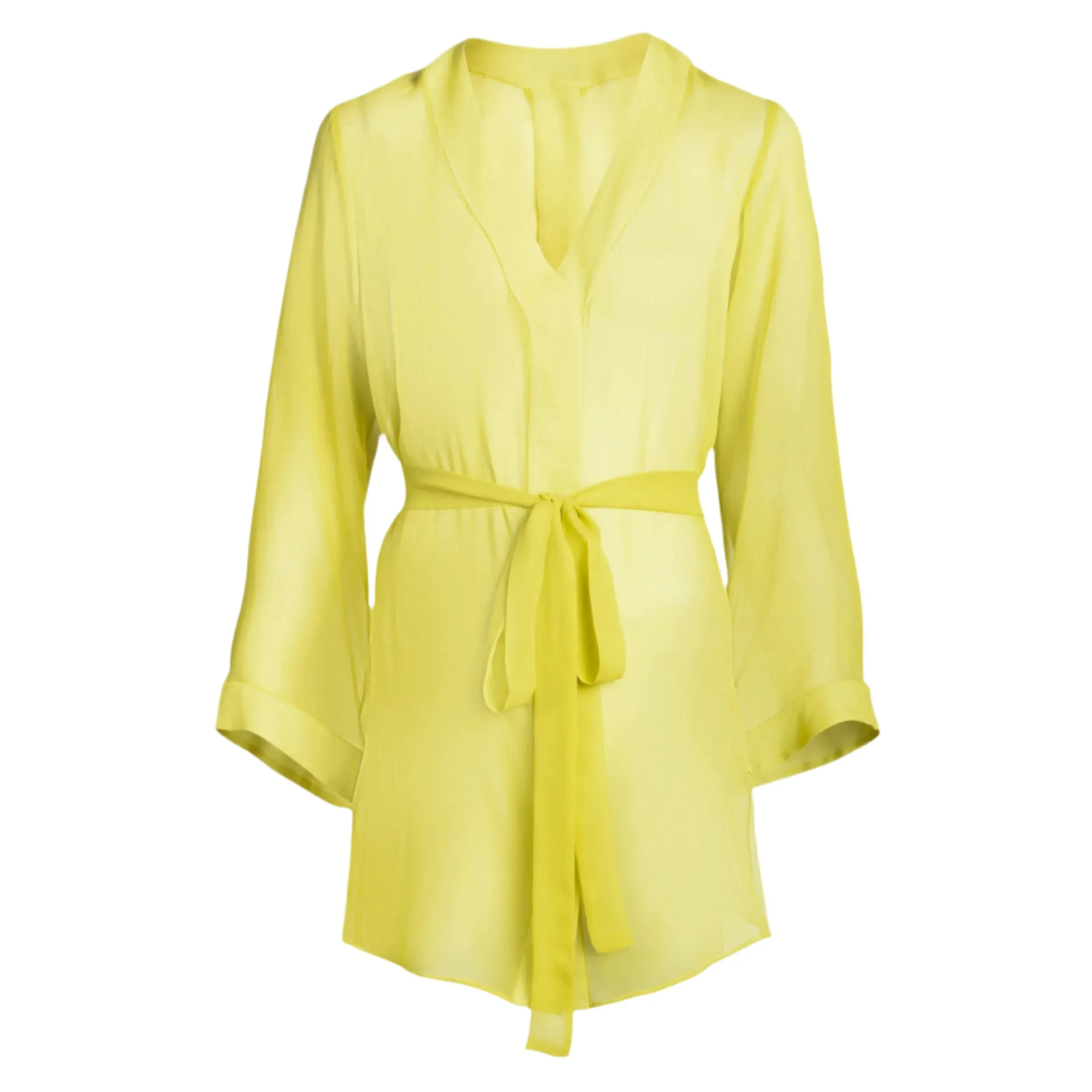 DONNA SILK CHIFFON SHIRT DRESS IN CHARTREUSE