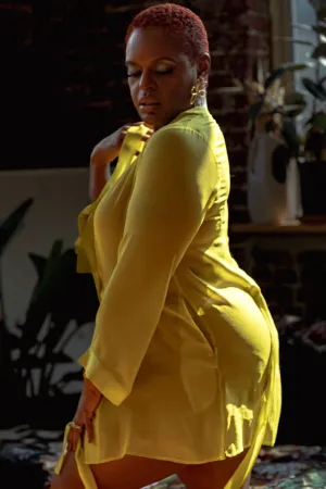DONNA SILK CHIFFON SHIRT DRESS IN CHARTREUSE