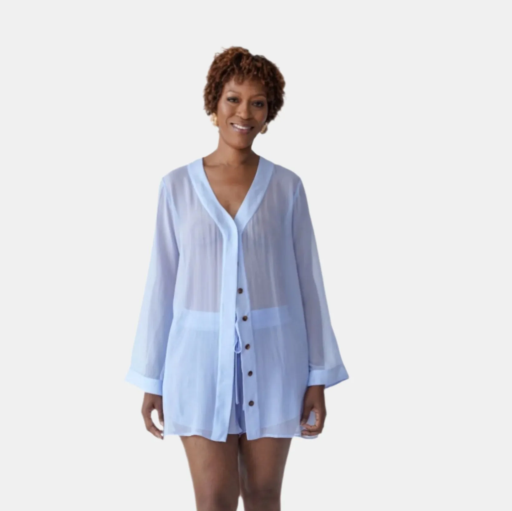 DONNA SILK CHIFFON SHIRT DRESS IN PERIWINKLE BLUE