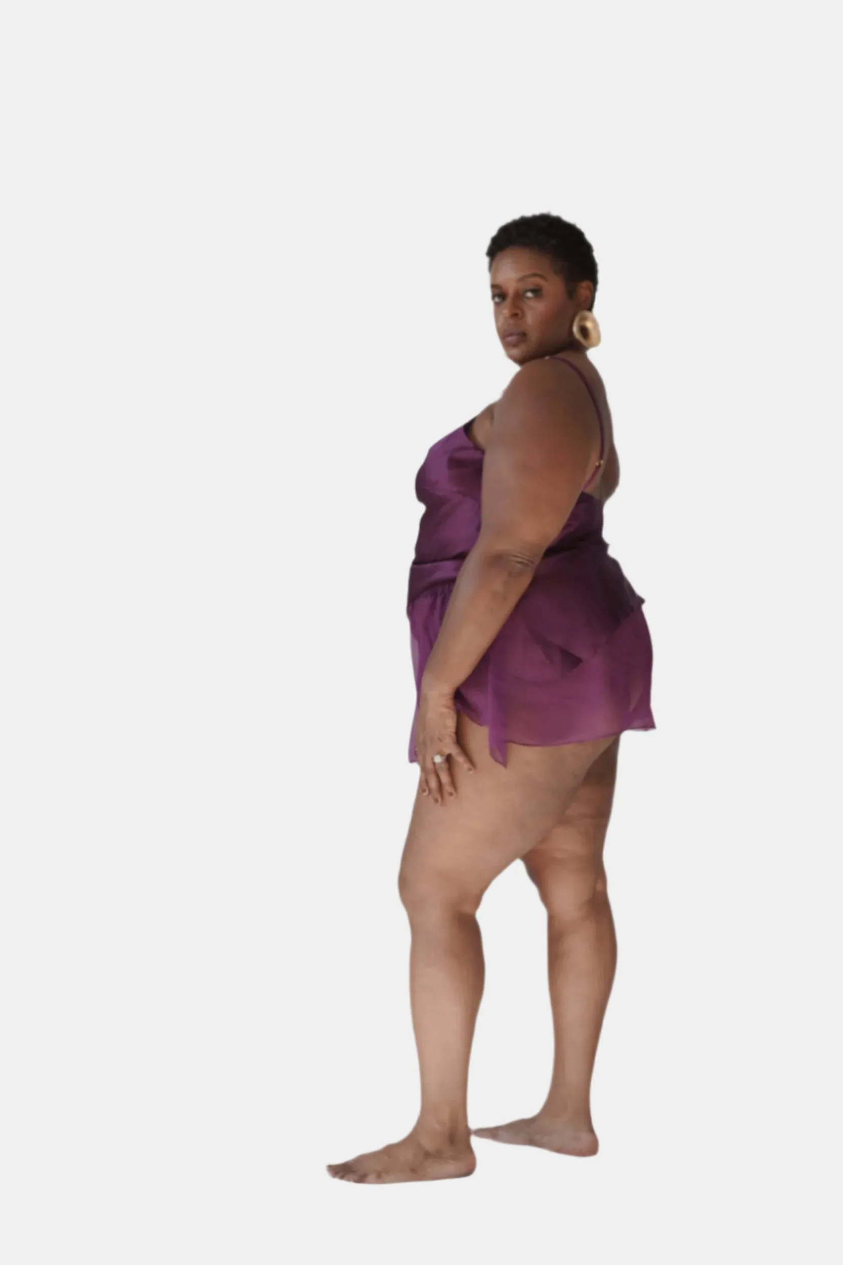 DONNA SILK CHIFFON SHORT IN AUBERGINE