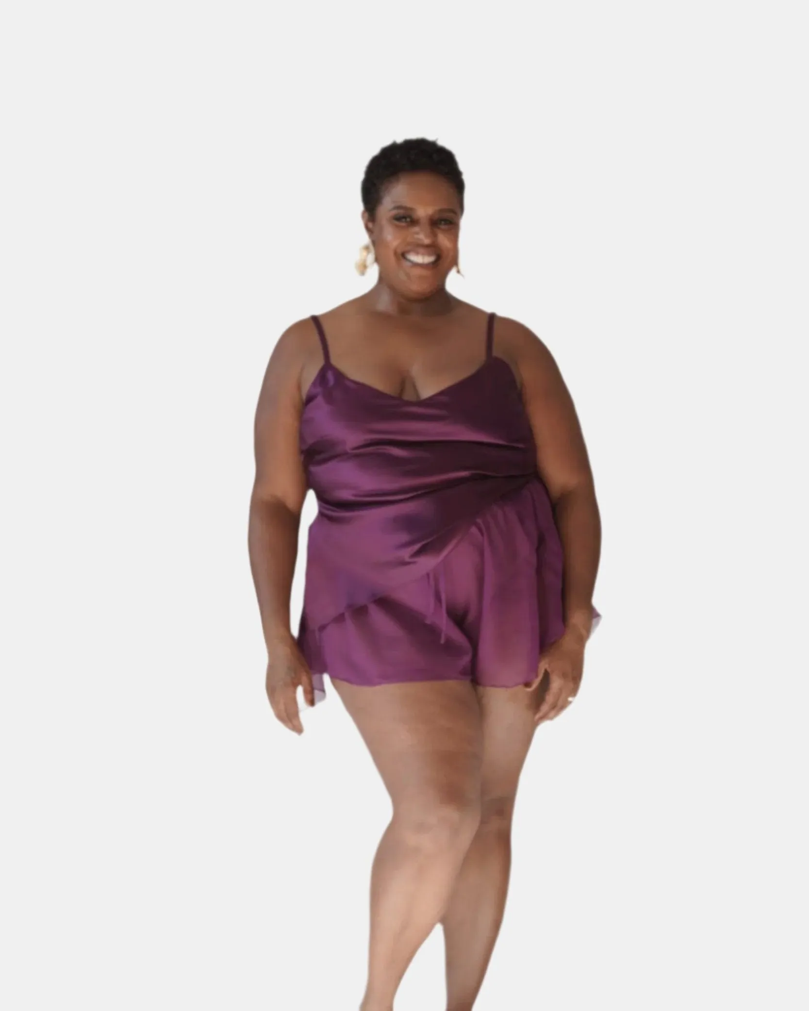 DONNA SILK CHIFFON SHORT IN AUBERGINE