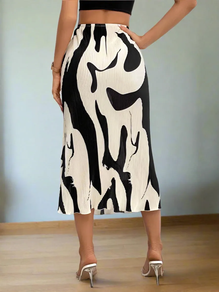 Dressy Casual Graphic Print Pleated Long Midi Skirt