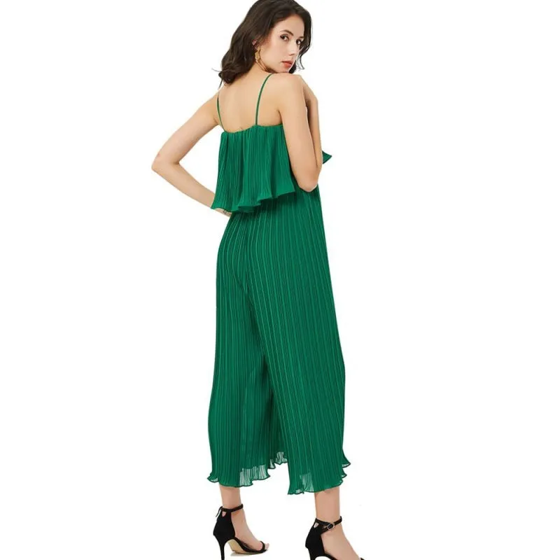Elegant Pleated Ruffle Wide-Leg Jumpsuit