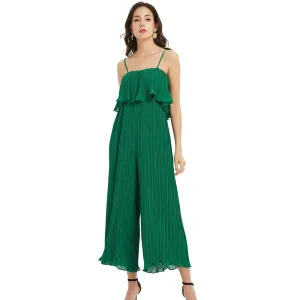 Elegant Pleated Ruffle Wide-Leg Jumpsuit
