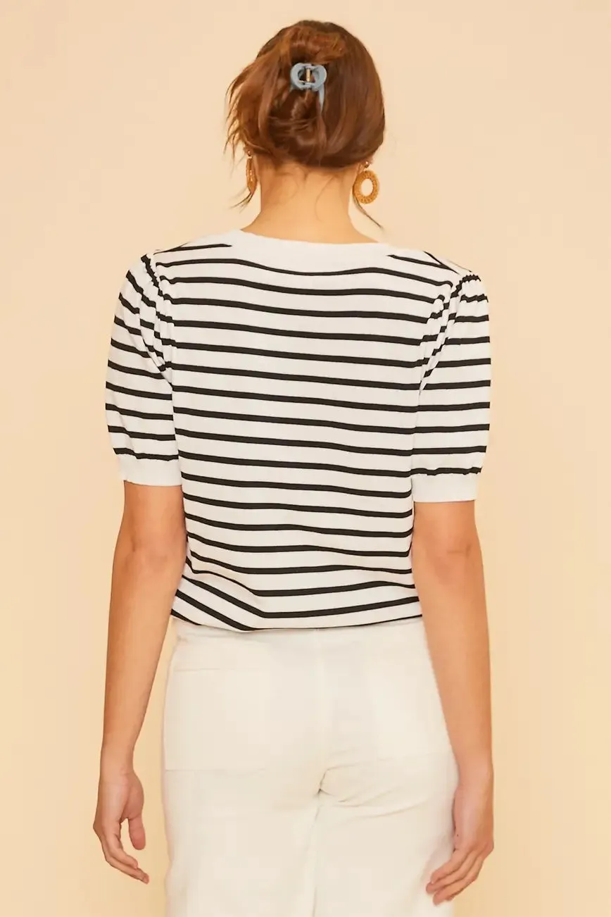 Emilia Scoop Neck Striped Top- Black/White