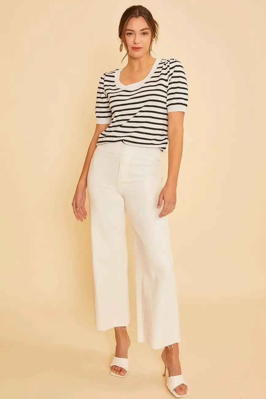 Emilia Scoop Neck Striped Top- Black/White