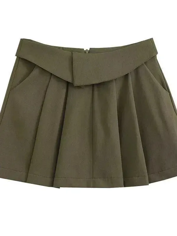 European And American Style College Style High Waist Mini Pleated Skirt