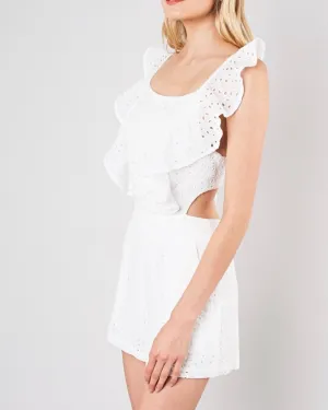 Eyelet Ruffle Open Back Romper