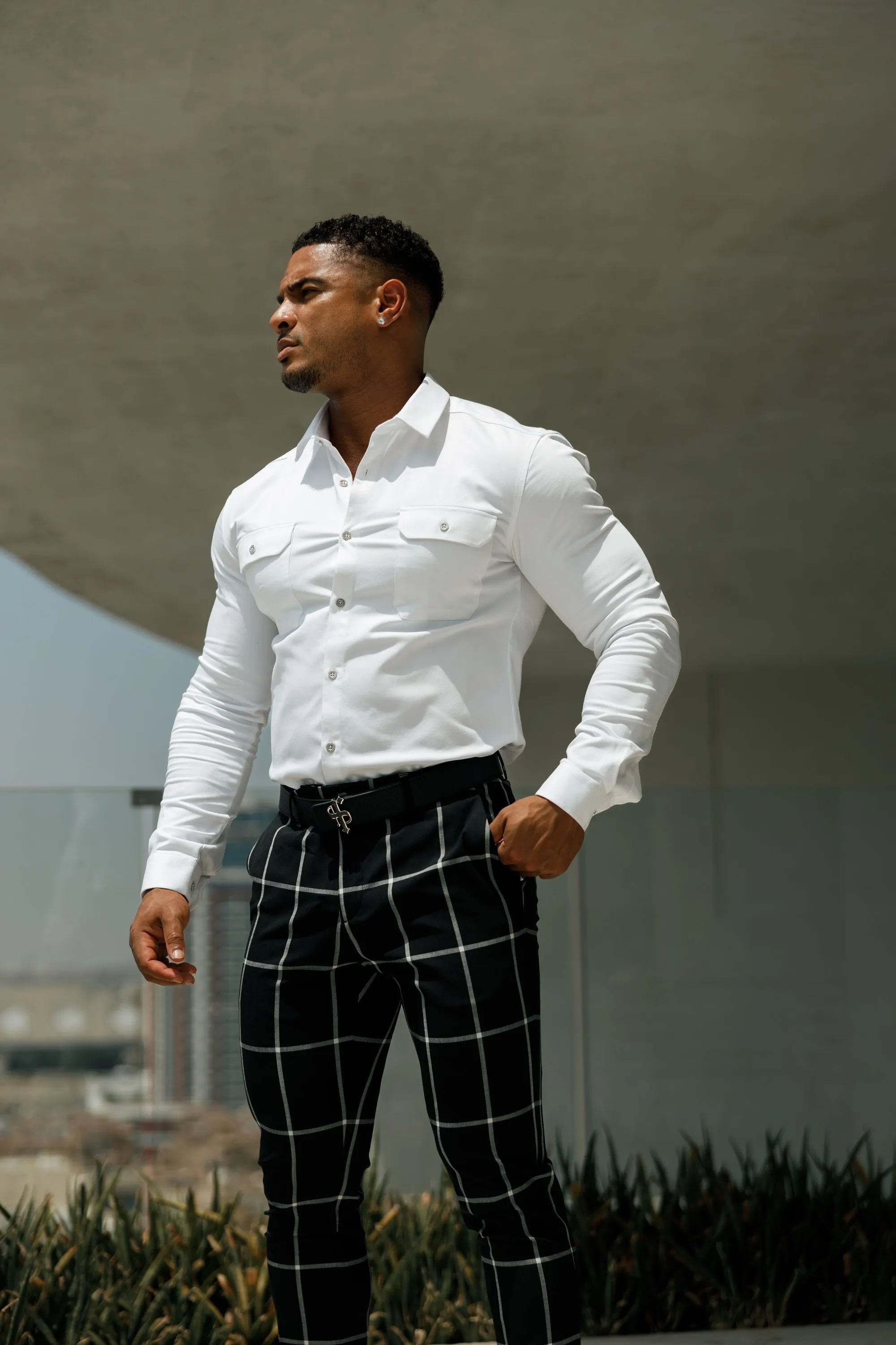 Father Sons Slim Formal Black and Ecru Large Check Stretch Trousers - FST015