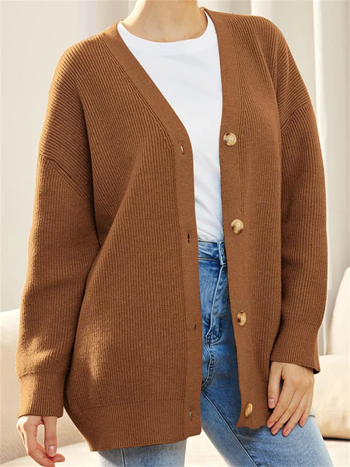 Female Versatile Trendy V-neck Solid Color Knitted Sweater