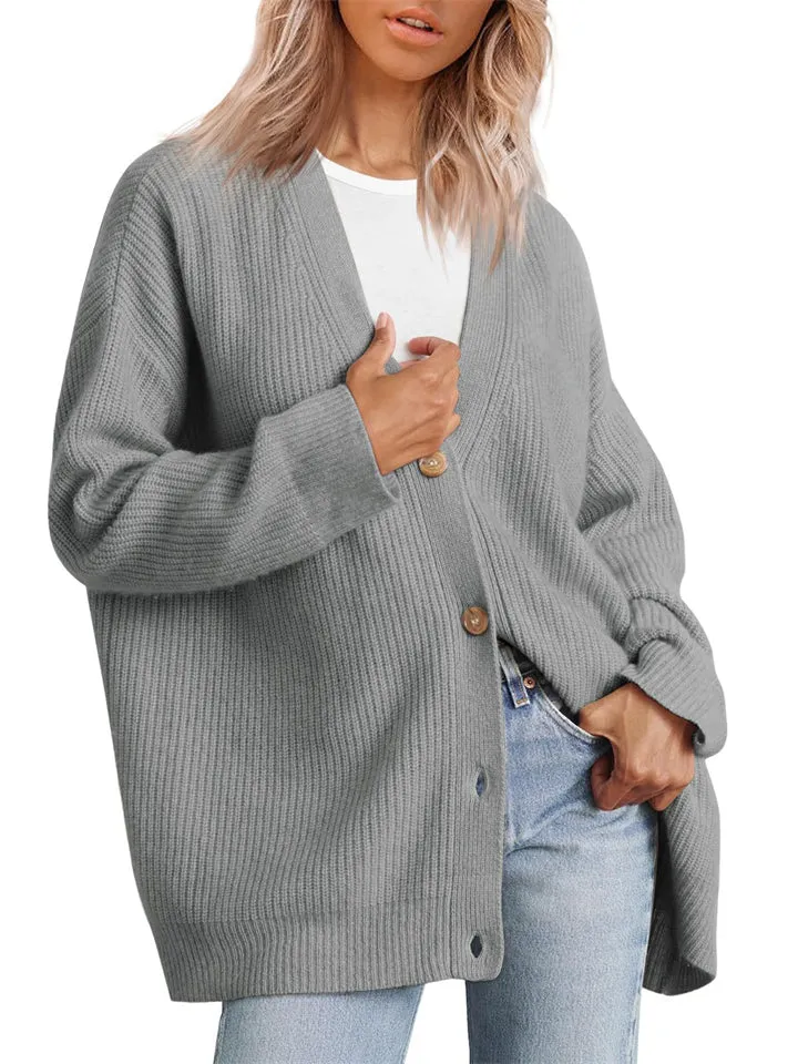 Female Versatile Trendy V-neck Solid Color Knitted Sweater