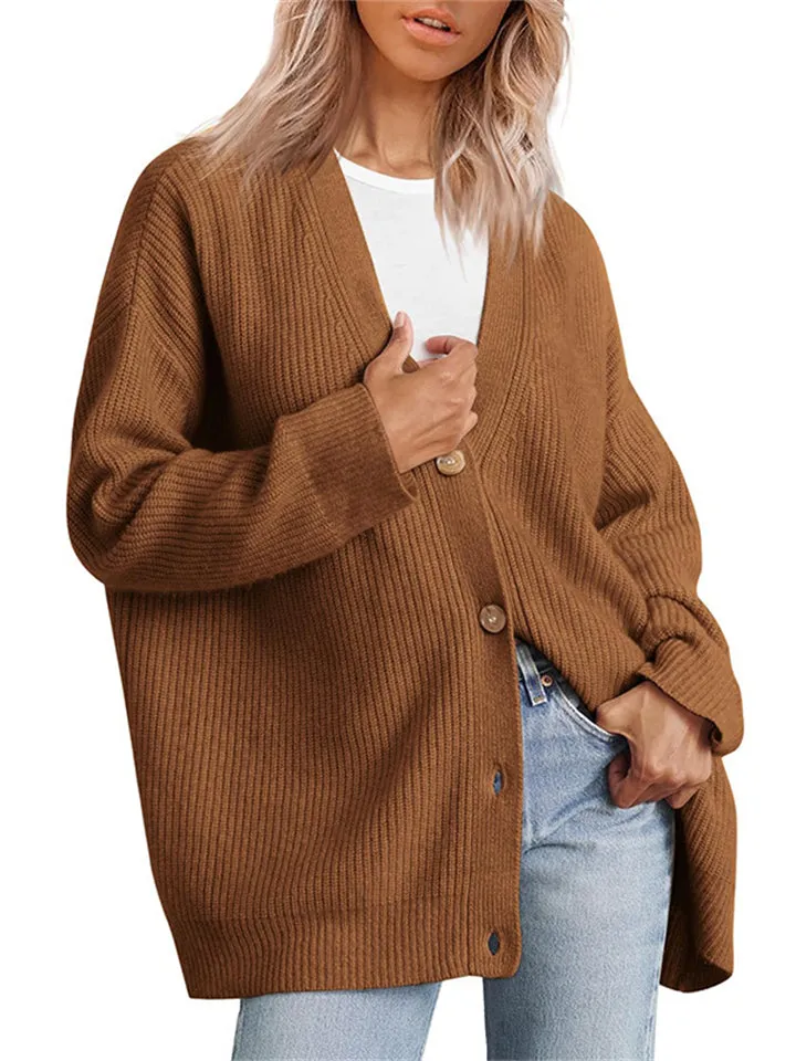 Female Versatile Trendy V-neck Solid Color Knitted Sweater