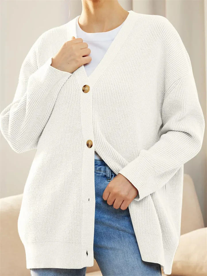 Female Versatile Trendy V-neck Solid Color Knitted Sweater
