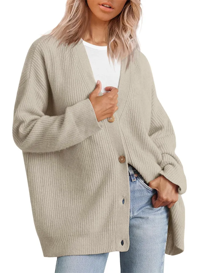 Female Versatile Trendy V-neck Solid Color Knitted Sweater