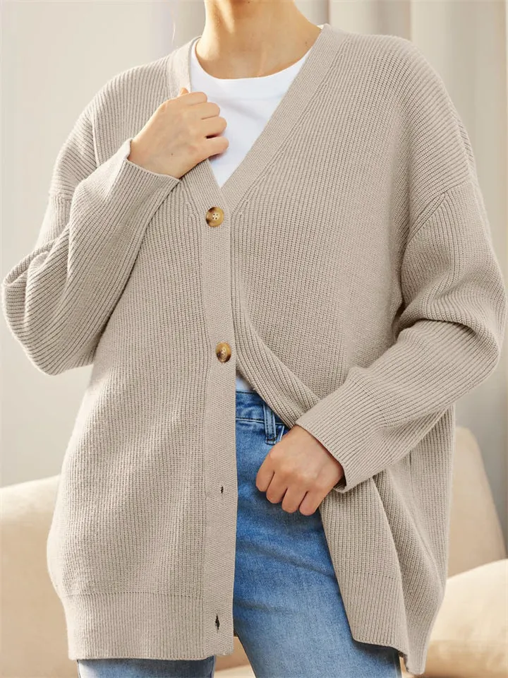 Female Versatile Trendy V-neck Solid Color Knitted Sweater
