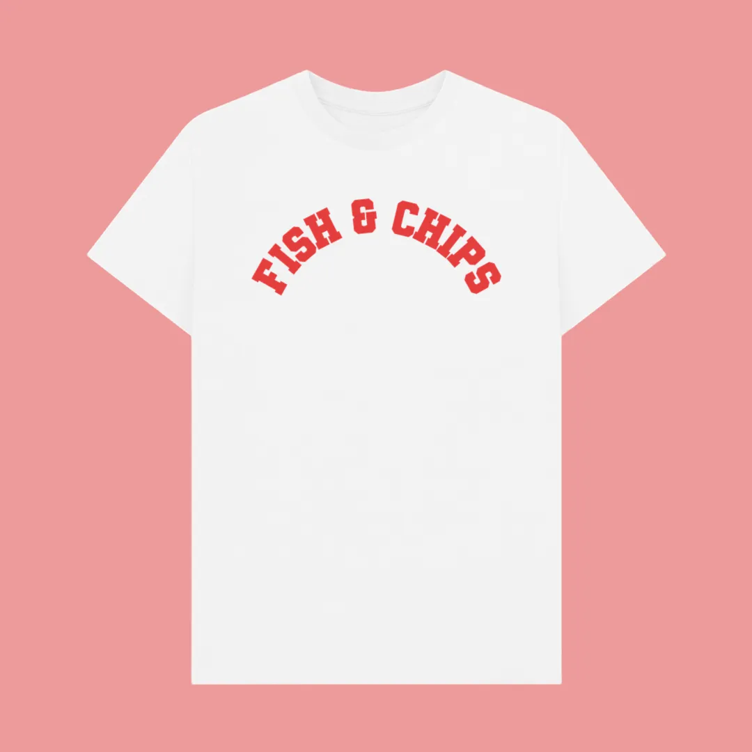 Fish and Chips Varsity Unisex T-shirt, a classic British staple