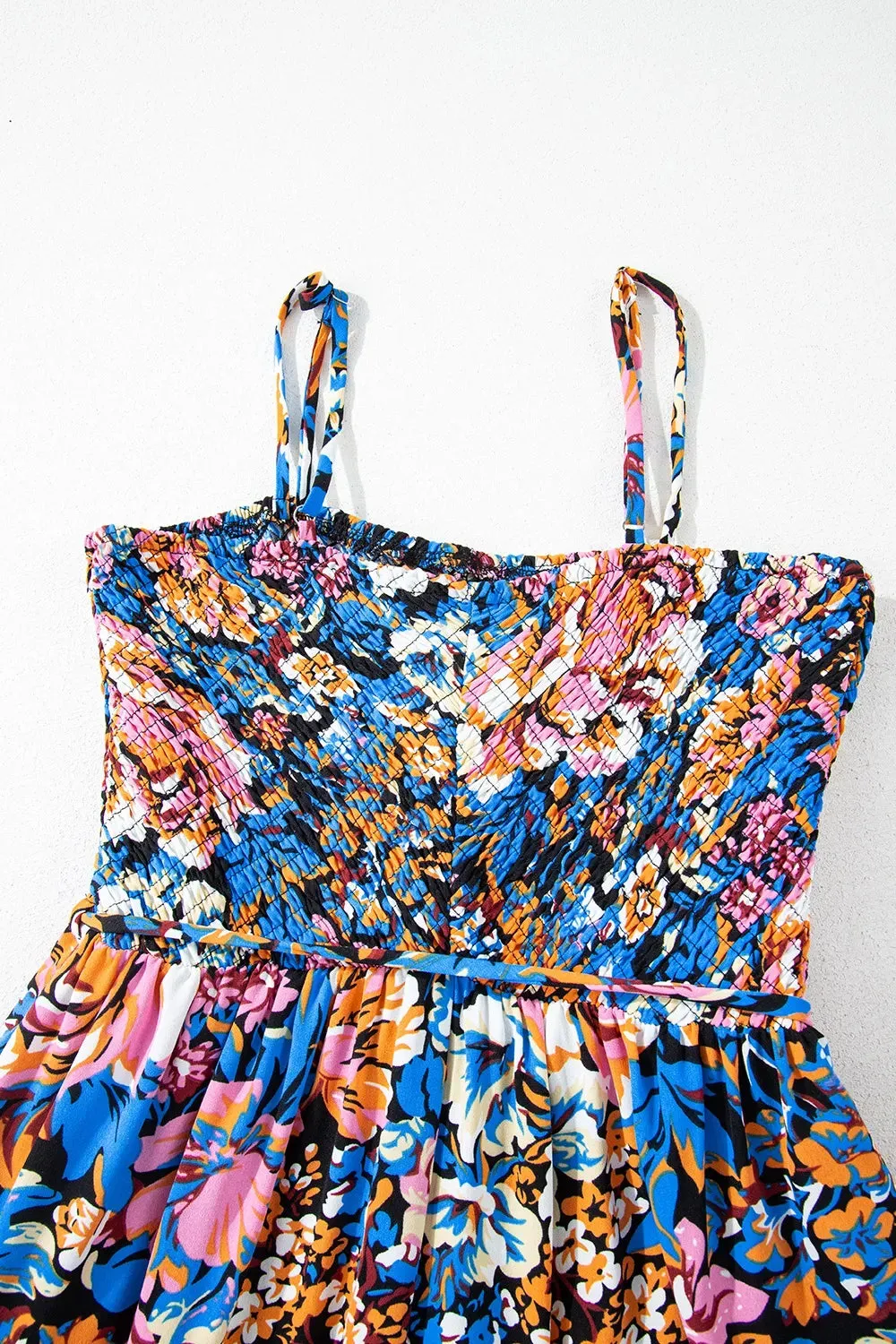 Floral Smocked Spaghetti Straps Wide Leg Jumpsuit