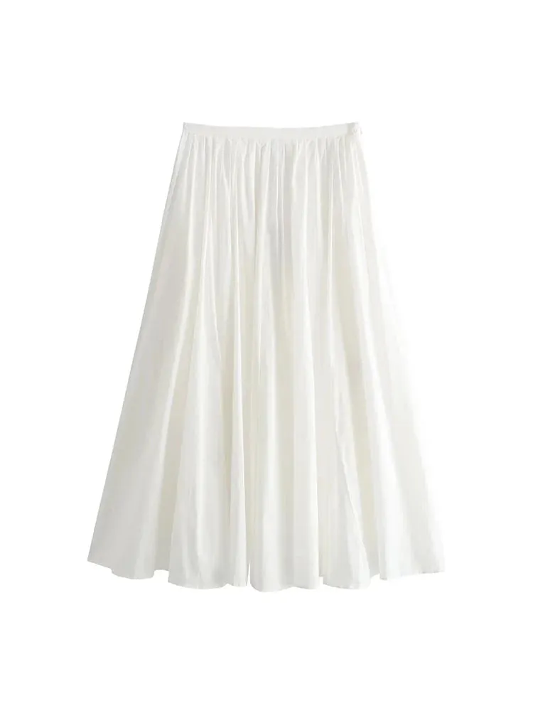Foridol Women's Elegant White A-Line Pleated Long Skirt 2025