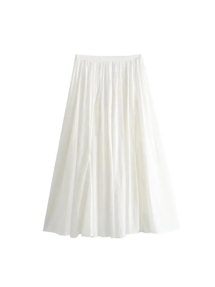 Foridol Women's Elegant White A-Line Pleated Long Skirt 2025