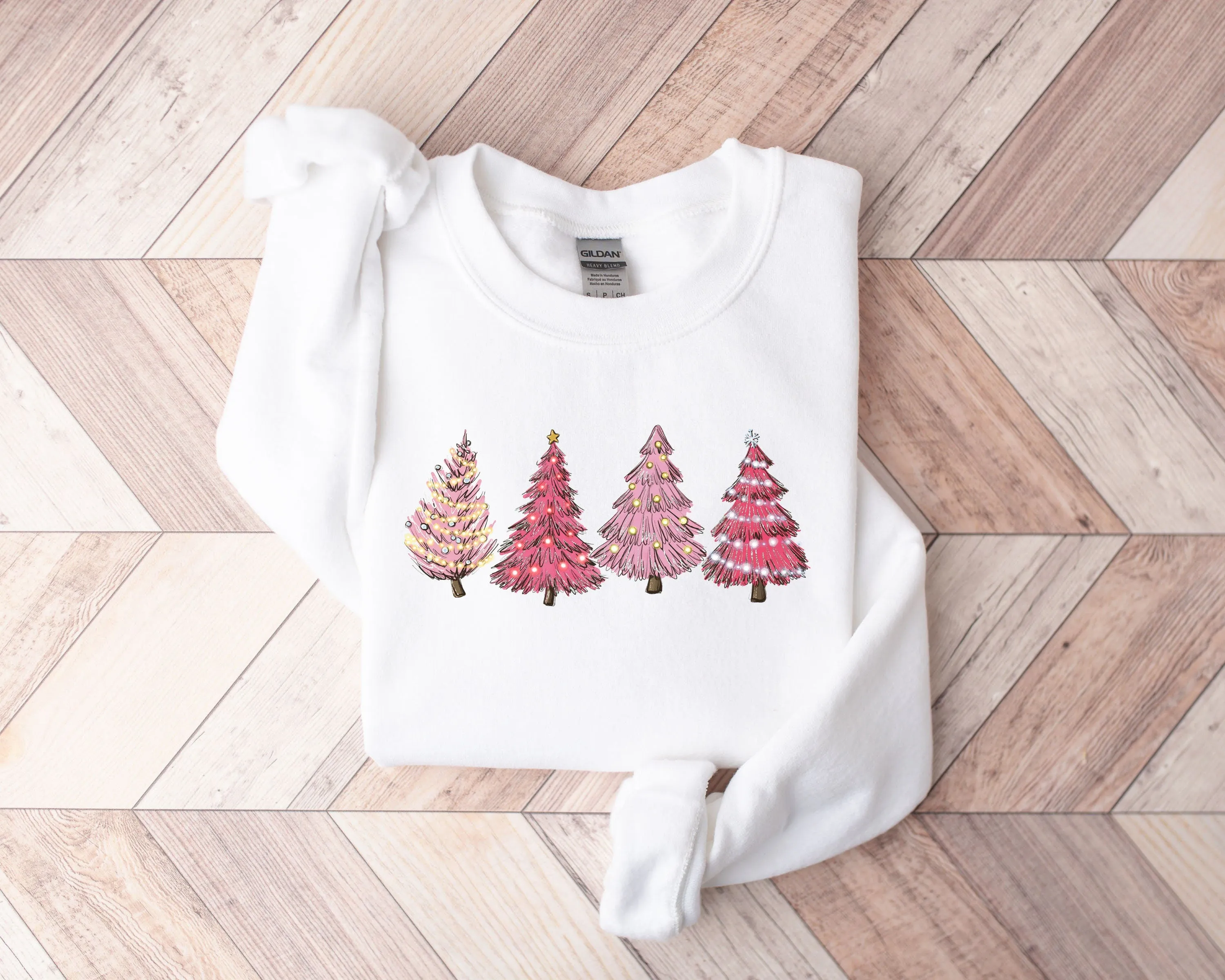 Four Pink Christmas Tree Sweatshirt
