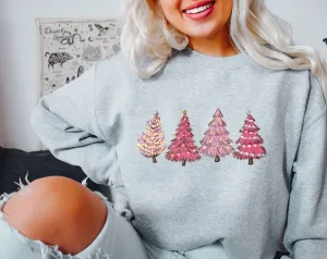 Four Pink Christmas Tree Sweatshirt