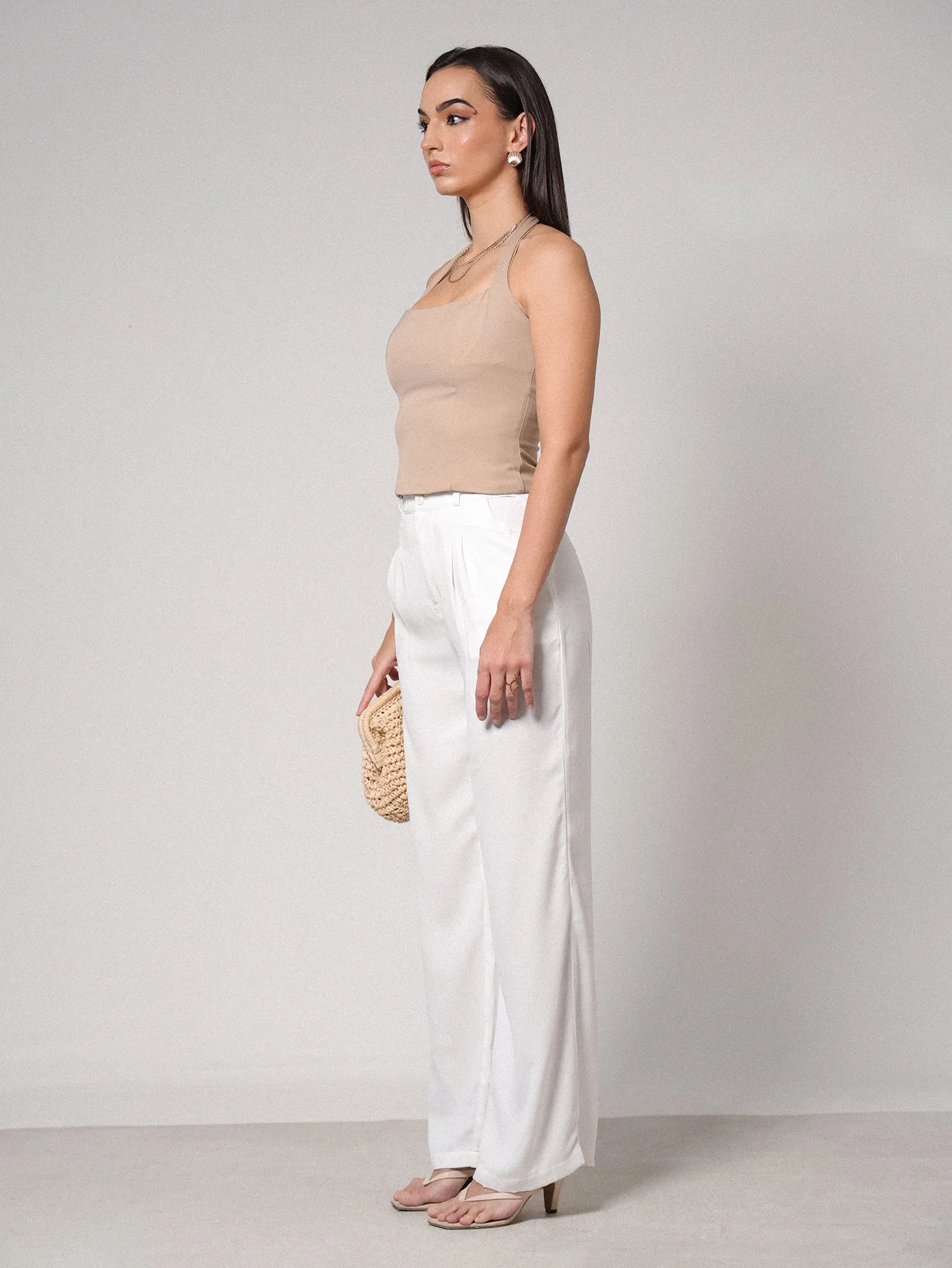 Front Pleated High Waist Wide Leg Pant