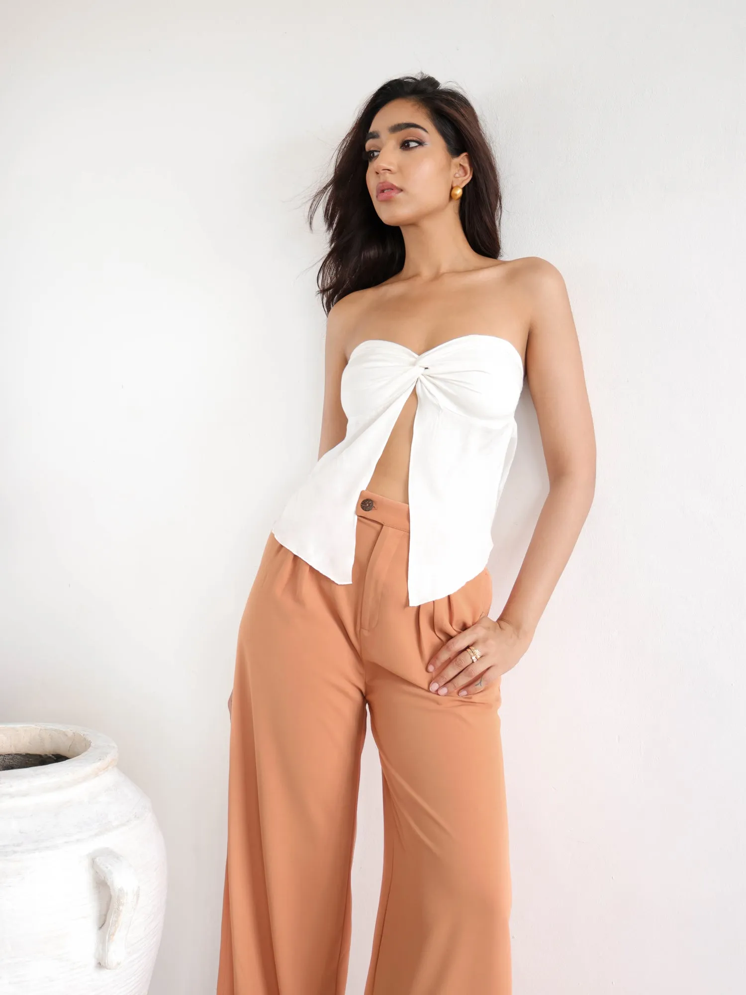 Front Pleated Wide Leg Pant
