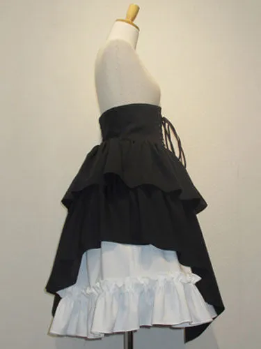 Gothic Lolita Skirt SK Cotton Lace Up Ruffles Pleated Black Lolita Skirt