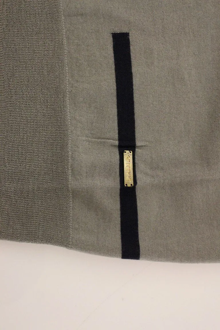 Gray Knitted Wool Crewneck Pullover Sweater