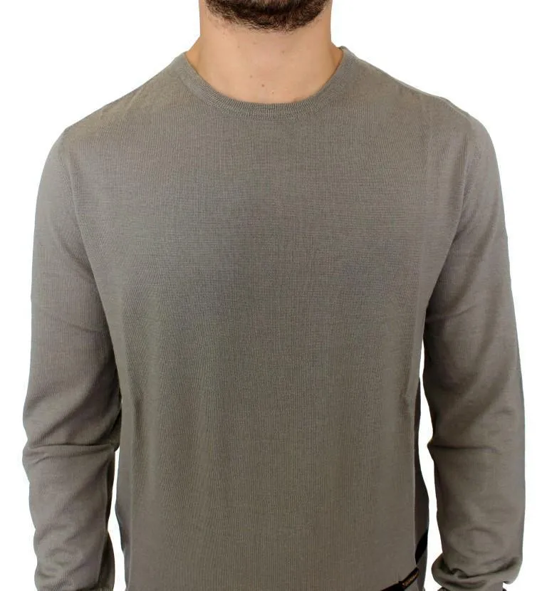 Gray Knitted Wool Crewneck Pullover Sweater
