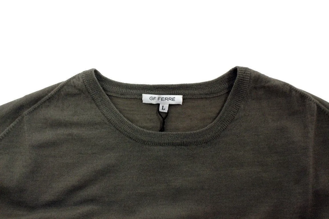 Gray Knitted Wool Crewneck Pullover Sweater