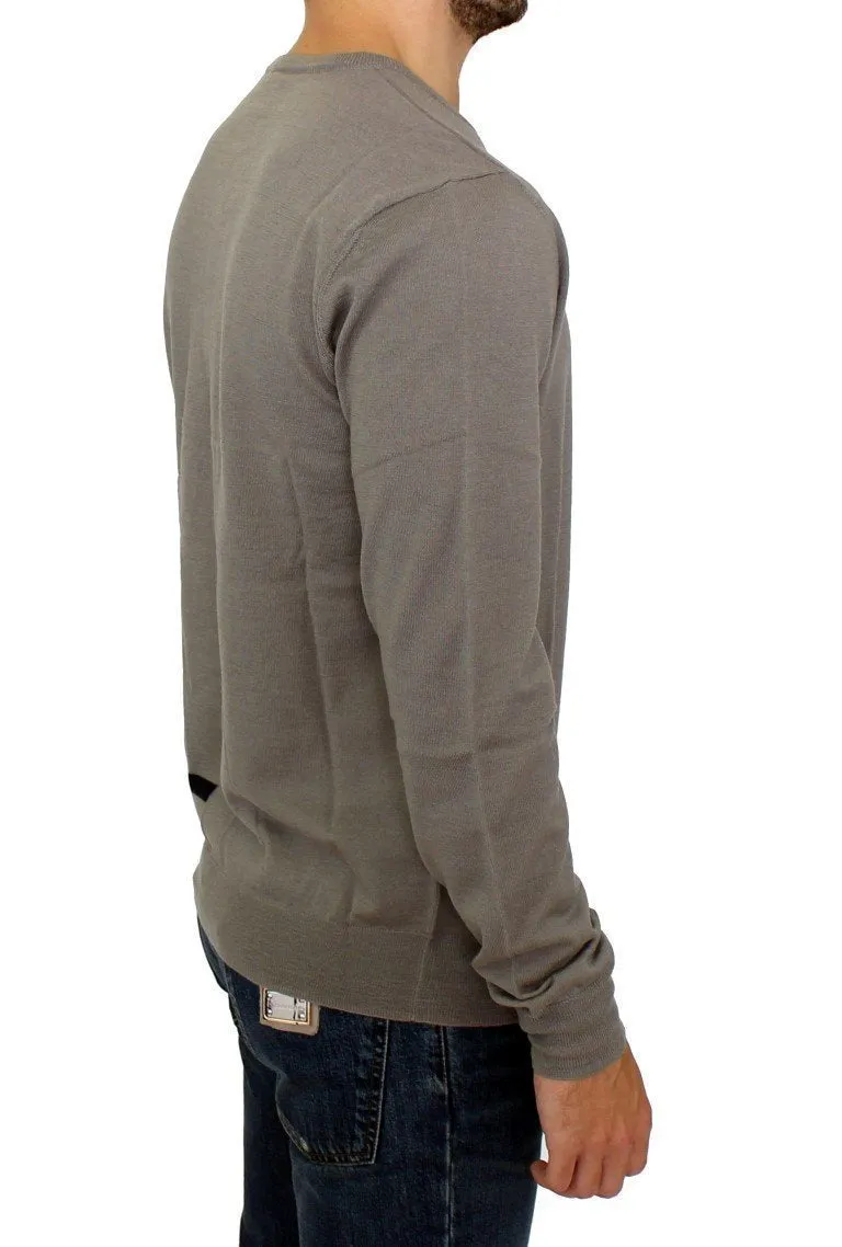 Gray Knitted Wool Crewneck Pullover Sweater