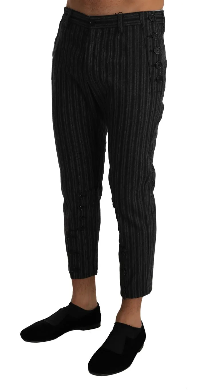 Gray Wool Striped Cropped Trousers Pants