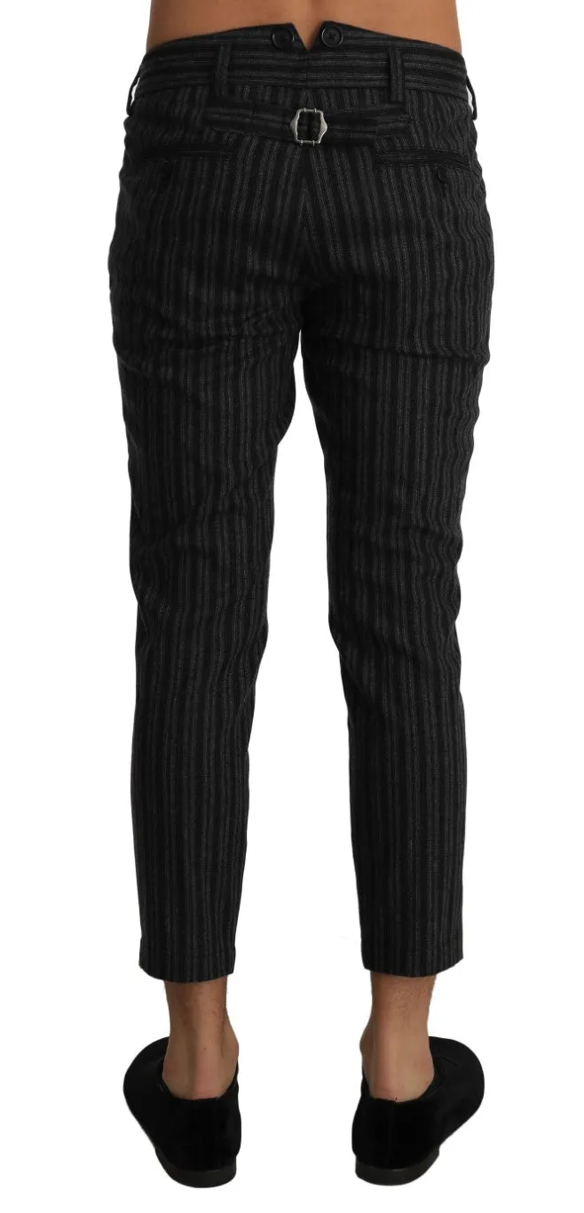 Gray Wool Striped Cropped Trousers Pants