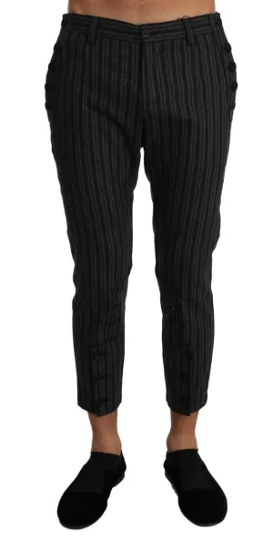 Gray Wool Striped Cropped Trousers Pants