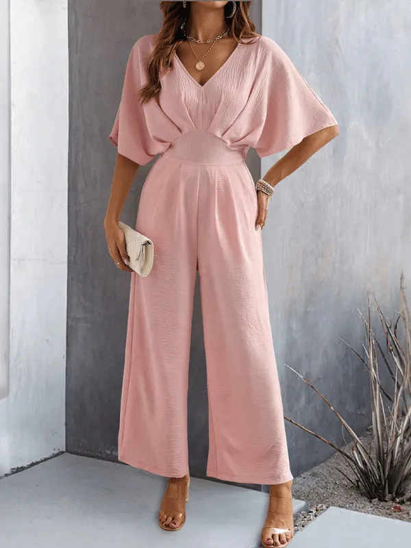 GYPSY GIRL - Short-Sleeved Wide-Leg Jumpsuit