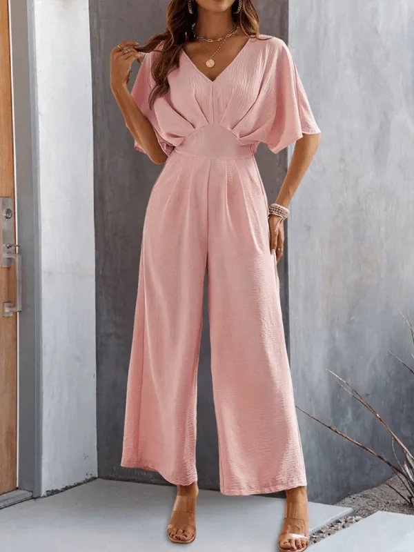 GYPSY GIRL - Short-Sleeved Wide-Leg Jumpsuit