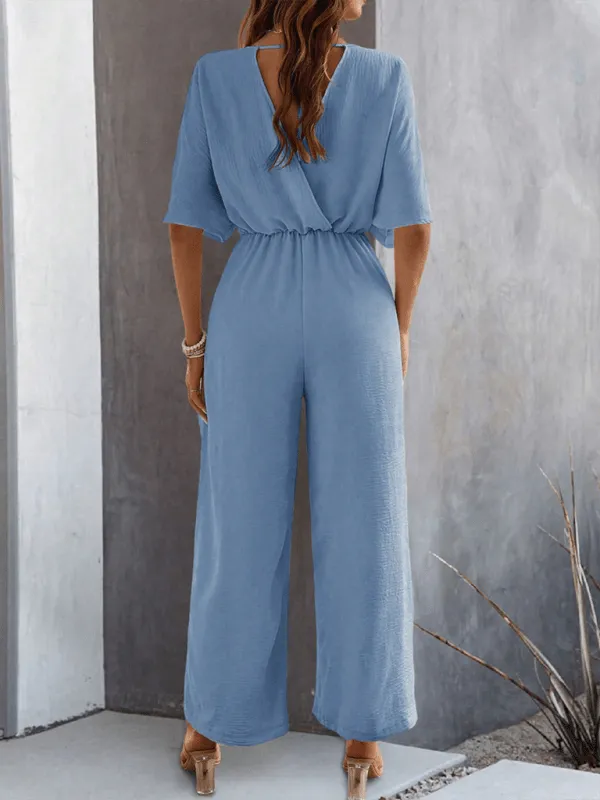 GYPSY GIRL - Short-Sleeved Wide-Leg Jumpsuit