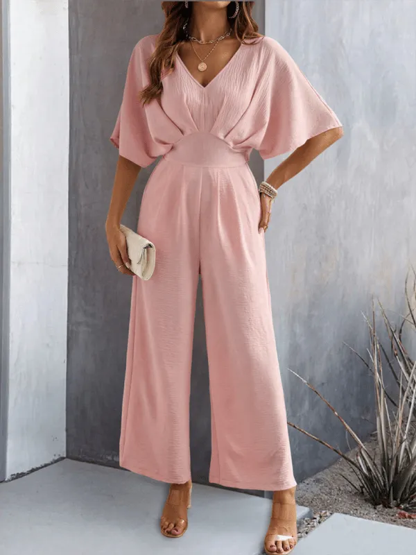 GYPSY GIRL - Short-Sleeved Wide-Leg Jumpsuit