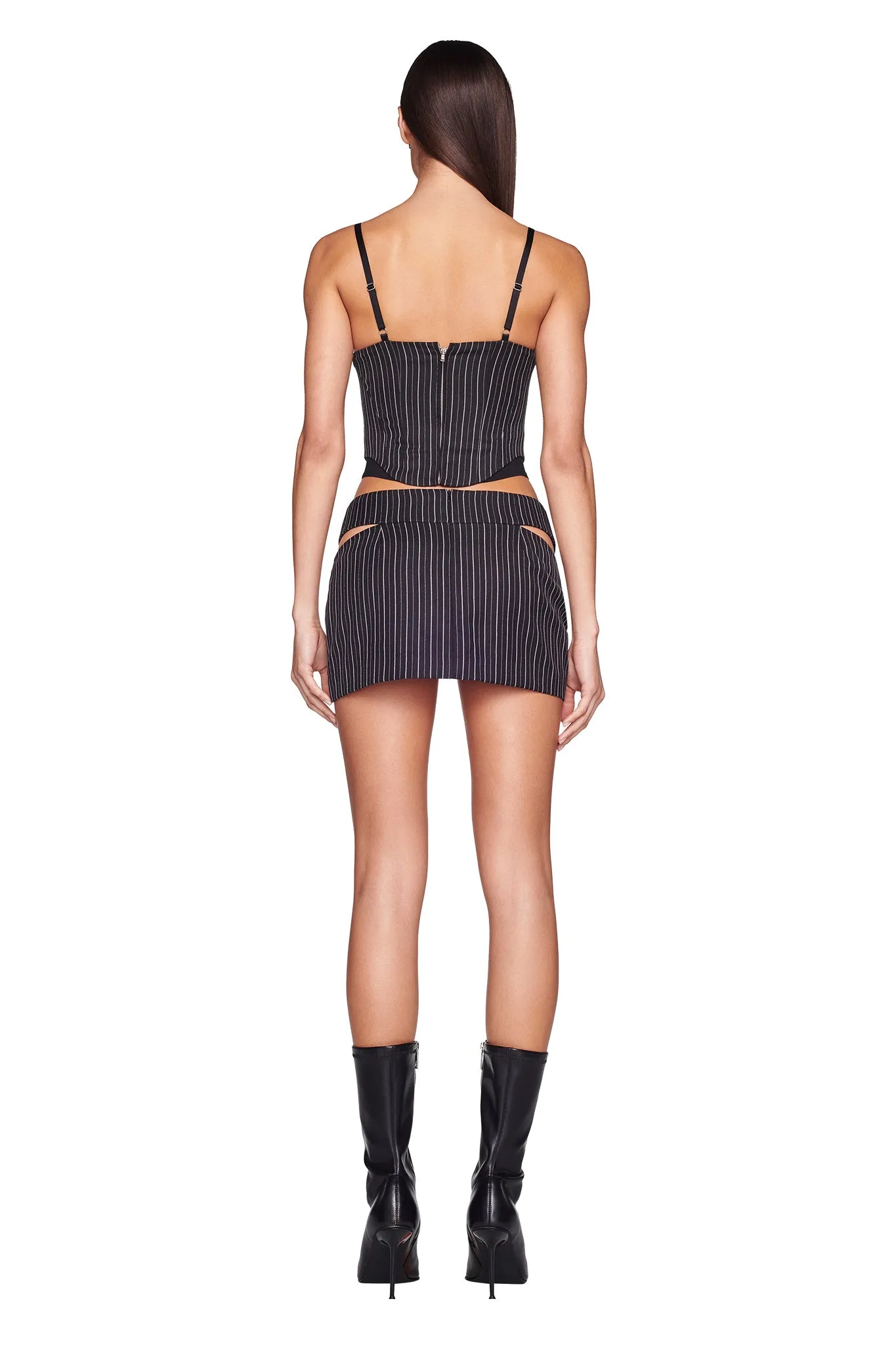HAVENA SKIRT - BLACK : PINSTRIPE