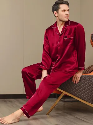 Heren Zijde Pyjama Set Met Revers En Volledige Lengte